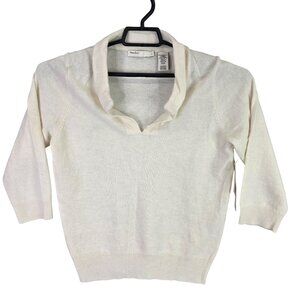 Womens Perry Ellis Ivory Washed Angora Blend Polo Style Sweater Wool Blend L